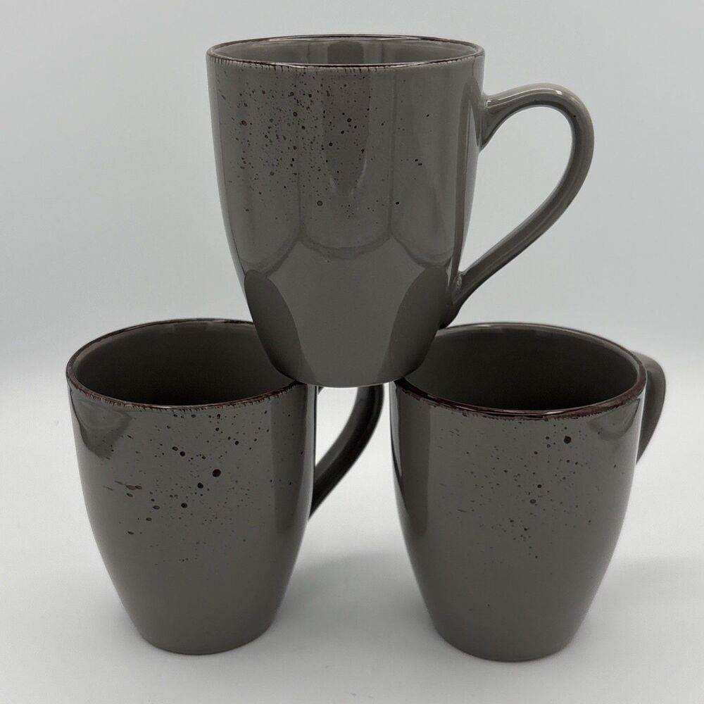 Set of 3 - Vancasso - Navia - Gray Speckled Stoneware Coffee Mugs - 12 oz.